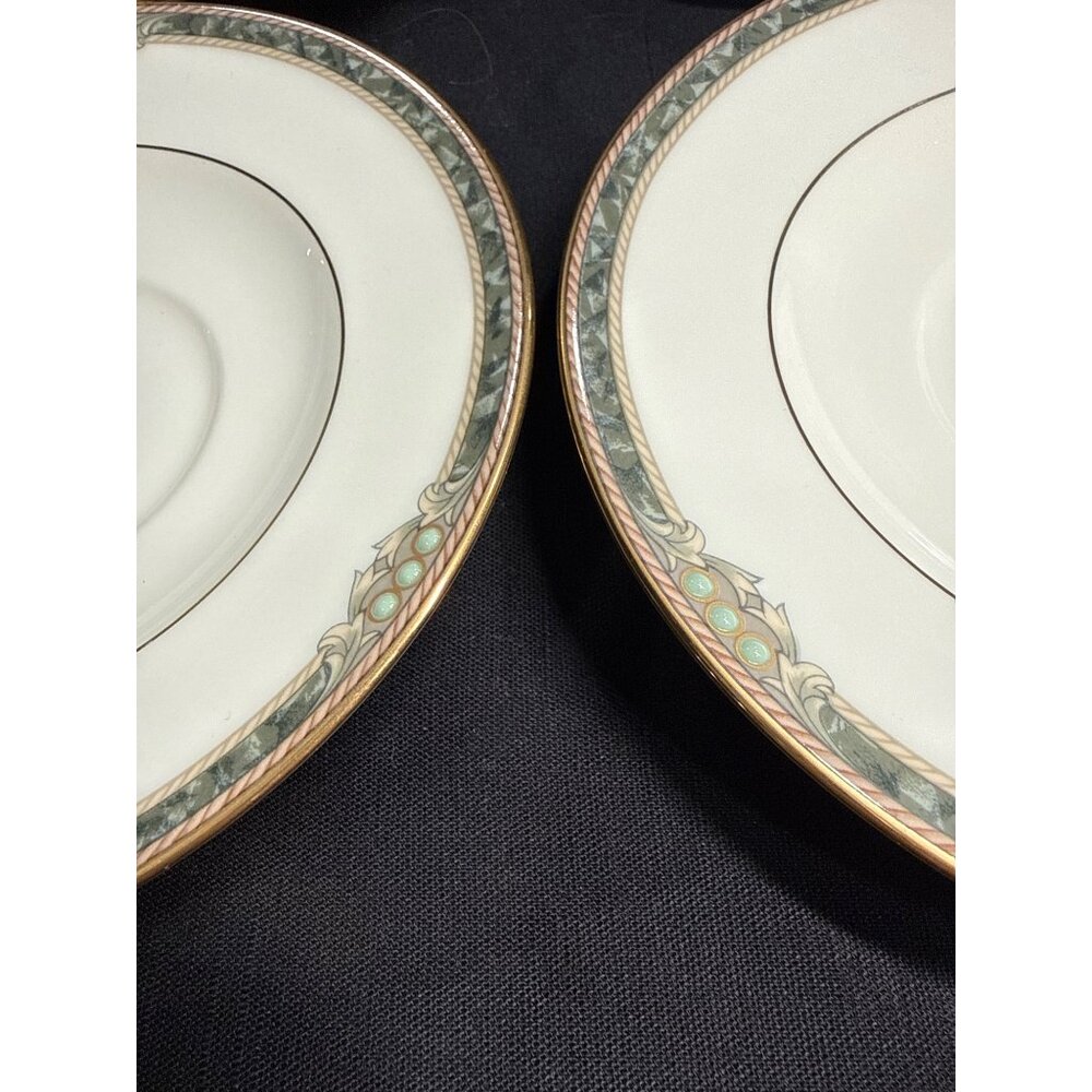 Set Of 6 Noritake Bone China Covina 9791 Saucers With Gold & Green Trim Vintage - Picture 3 of 13